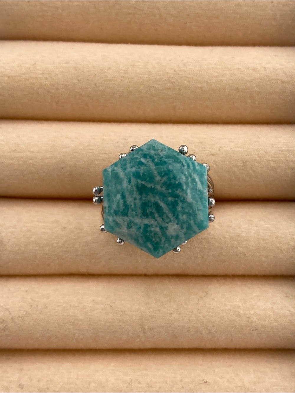 Faceted Amazonite Star of David Ring • Mint Teal Hexagram Shield • Soothing